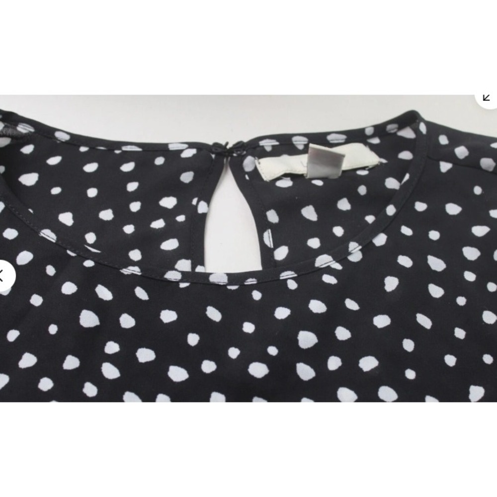 Lark & Ro Sleeveless Ruffle Blouse Womens Large Black Ivory Snow Dot Polka Dot - Picture 2 of 4